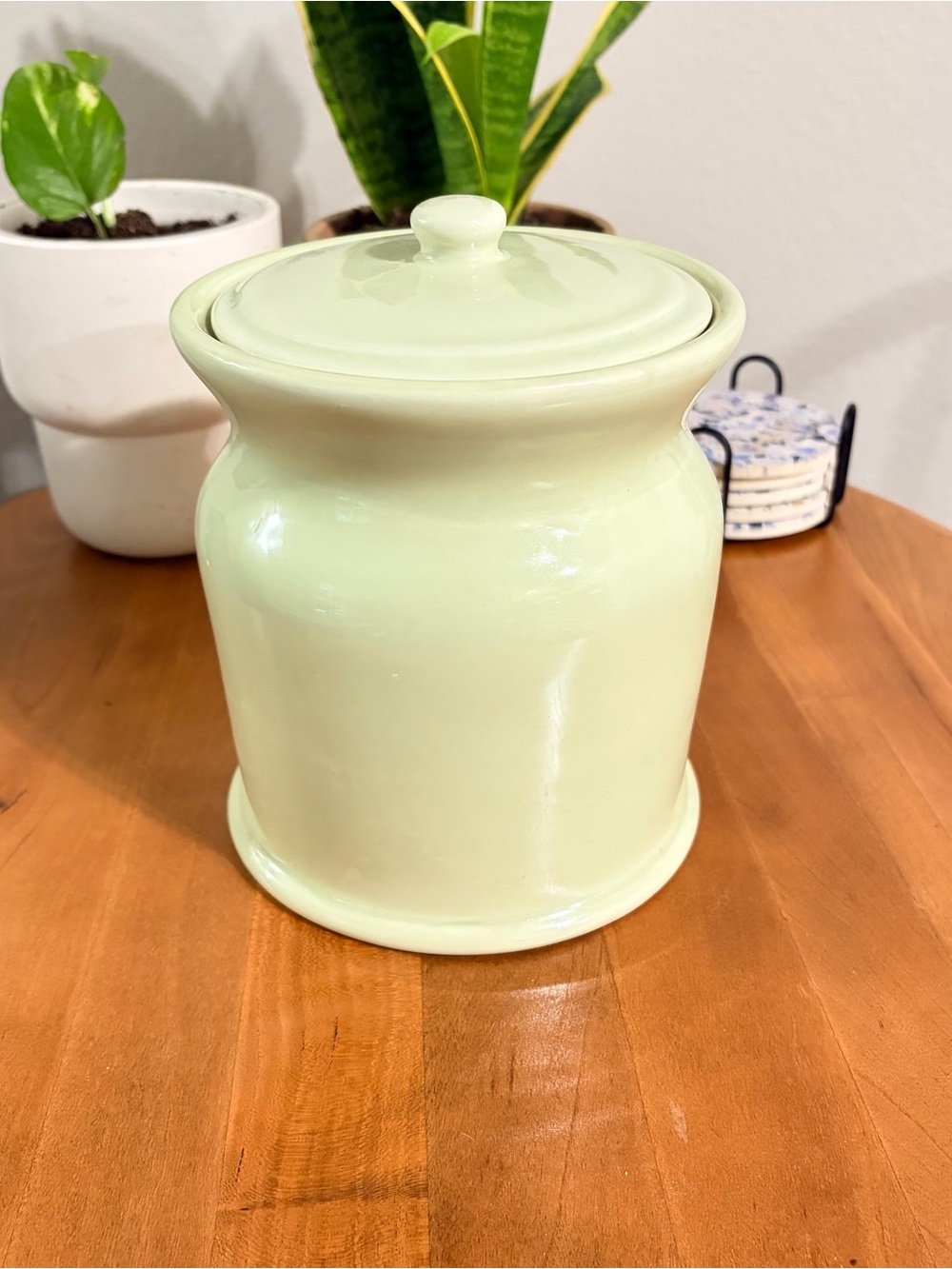 Ceramic Lidded Storage Jar in pastel green